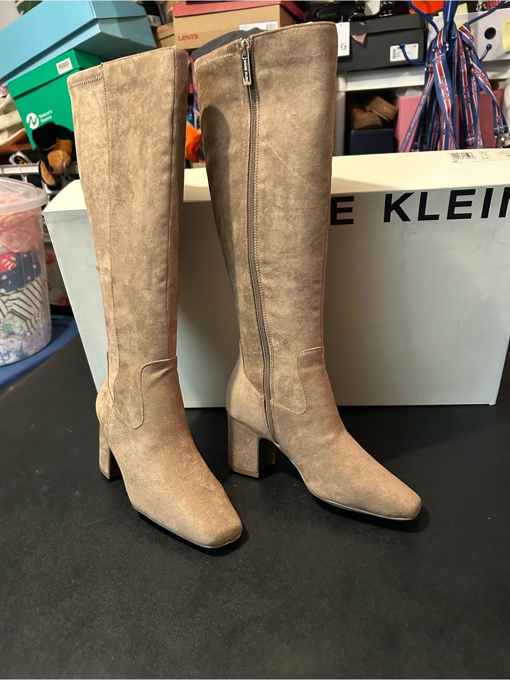 Anne Klein size 6 1/2 Taupe Over-the-Knee Block Heel Boots
